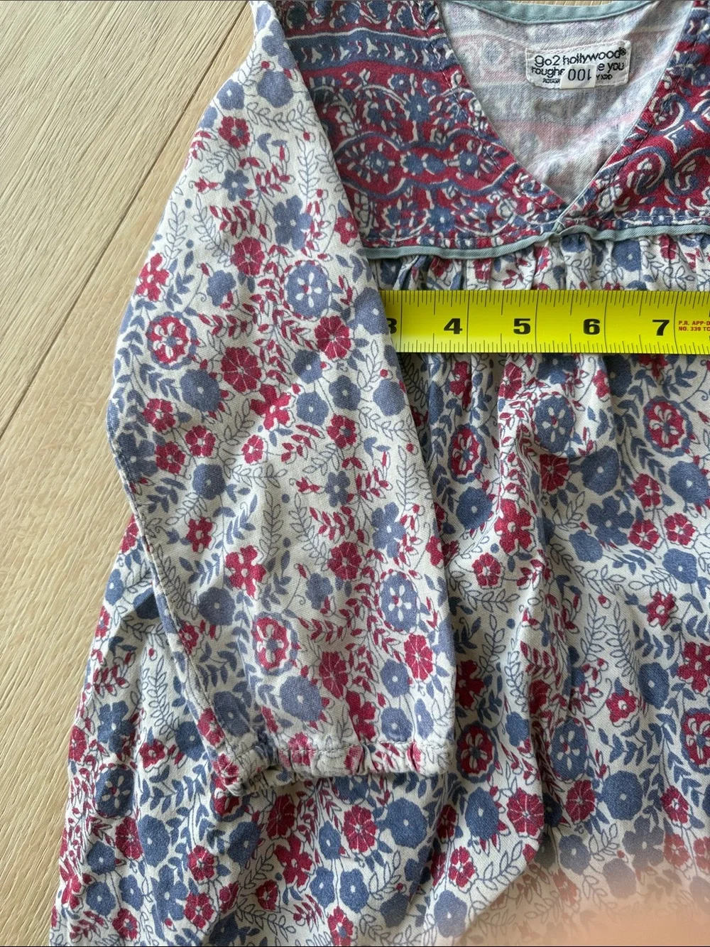 5-6 Girls' vintage Floral Boho Long-Sleeve Dress in Red and Blue💜🦄